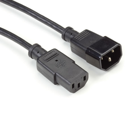 Black IEC Panel Mount C14 to C13 Ac Power Cable 1.5mm2 10A 250V